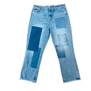 Loft The Straight Crop Patchwork Jeans Light Wash Raw Hem Womens Size 30/10